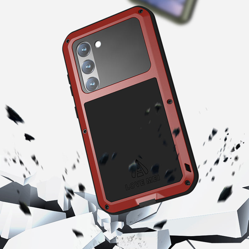 LOVE MEI For Samsung Galaxy S23 Shockproof Anti-drop Phone Case Silicone Metal Cover with Tempered Glass Film LOVE MEI For Samsung Galaxy S23 Shockproof Anti-drop Phone Case Silicone Metal Cover with Tempered Glass Film